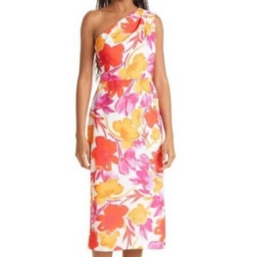 NWT Milly Elin Floral Paper Peony Print One Shoulder Midi Dress - Sz 12